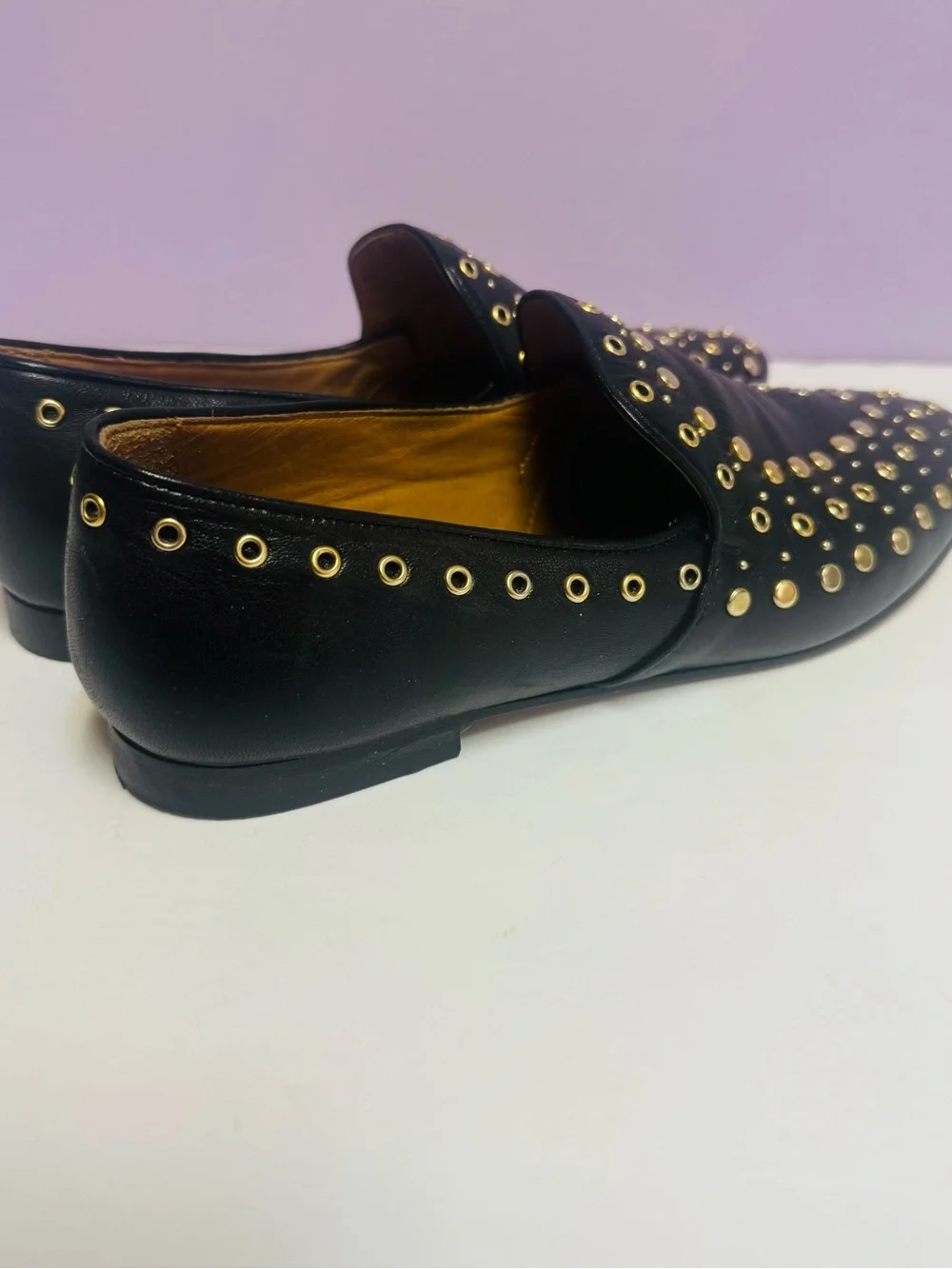 Sandro Black Leather Studded Loafers Sz 37